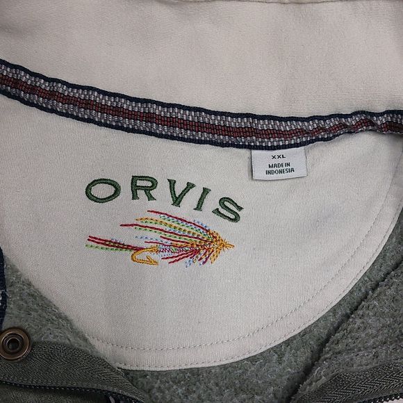 Orvis Men's 2XL Signature Quarter 1/4 Zip Fleece Pullover Sweatshirt Olive Green - Picture 3 of 8